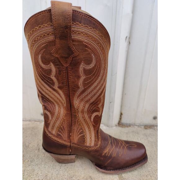 Ariat Lively Womens Sz 8 B Sassy Brown Leather Cowboy Square Toe 12" Boots - Picture 3 of 8